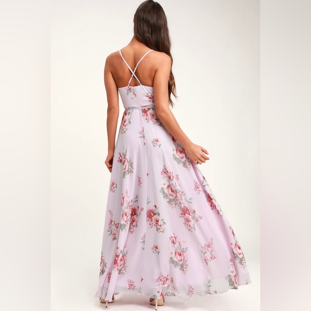 Lulu’s Elegantly Inclined Lavendar Floral Print Wrap Maxi Dress - Picture 2 of 4
